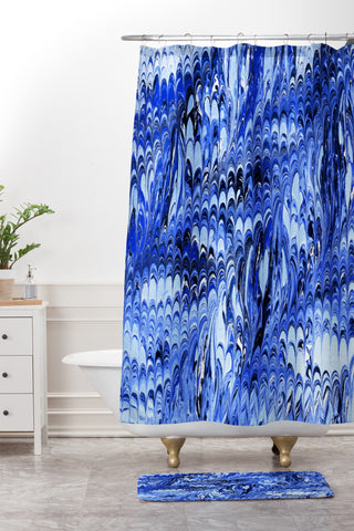 Amy Sia Marble Wave Blue Shower Curtain And Mat