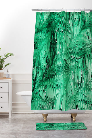 Amy Sia Marble Wave Emerald Shower Curtain And Mat
