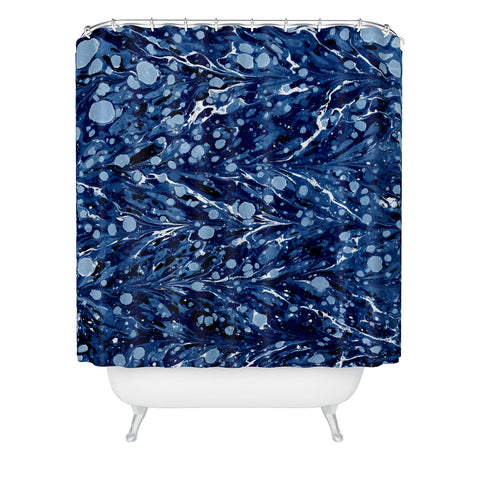 Amy Sia Marbled Illusion Navy Shower Curtain