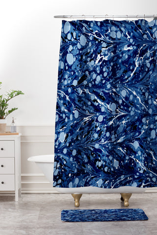 Amy Sia Marbled Illusion Navy Shower Curtain And Mat
