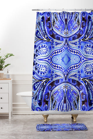 Amy Sia Paisley Deep Blue Shower Curtain And Mat