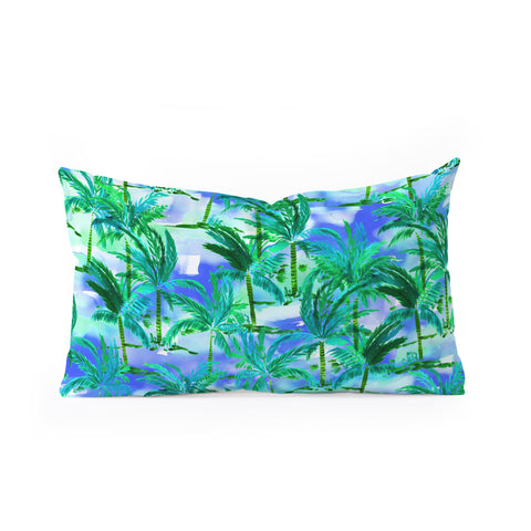 Amy Sia Palm Tree Blue Green Oblong Throw Pillow