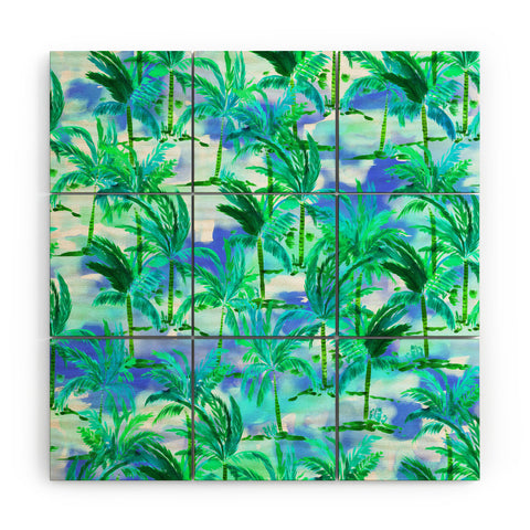 Amy Sia Palm Tree Blue Green Wood Wall Mural