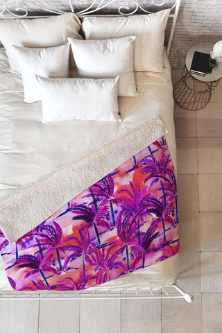 Amy Sia Palm Tree Purple Fleece Throw Blanket