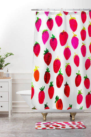 Amy Sia Strawberry Fruit Shower Curtain And Mat