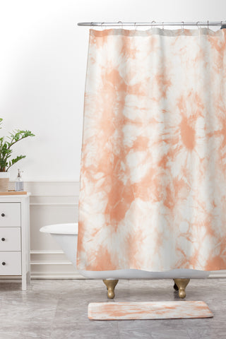 Amy Sia Tie Dye 3 Peach Shower Curtain And Mat