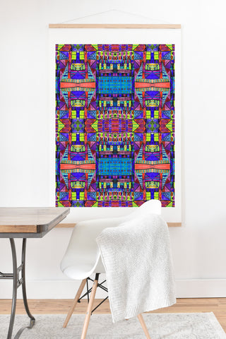 Amy Sia Tribal Patchwork 2 Blue Art Print And Hanger