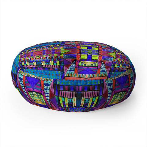 Amy Sia Tribal Patchwork 2 Blue Floor Pillow Round