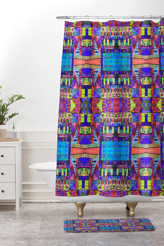 Amy Sia Tribal Patchwork 2 Blue Shower Curtain And Mat