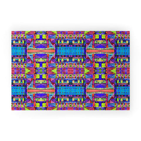 Amy Sia Tribal Patchwork 2 Blue Welcome Mat