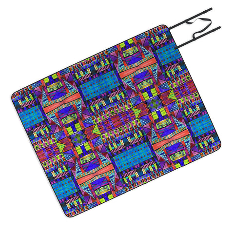 Amy Sia Tribal Patchwork 2 Blue Picnic Blanket