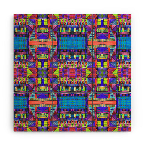 Amy Sia Tribal Patchwork 2 Blue Wood Wall Mural