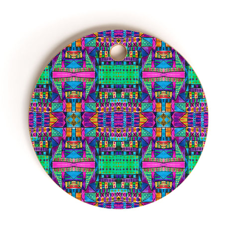 Amy Sia Tribal Patchwork 2 Pink Cutting Board Round
