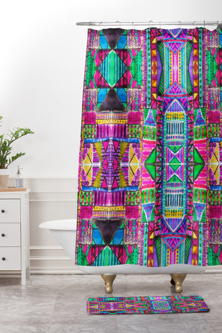 Amy Sia Tribal Patchwork Pink Shower Curtain And Mat