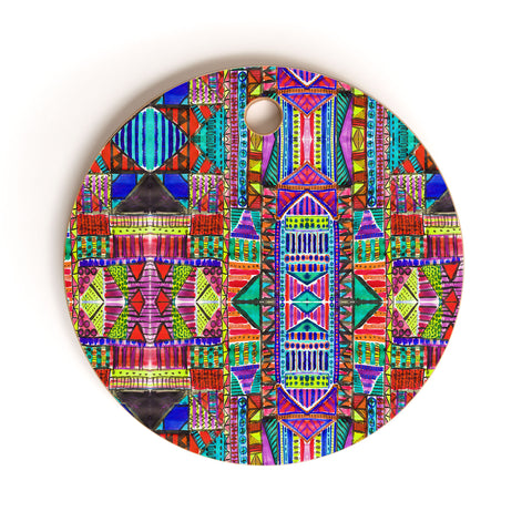 Amy Sia Tribal Patchwork Red Cutting Board Round