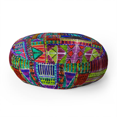 Amy Sia Tribal Patchwork Red Floor Pillow Round