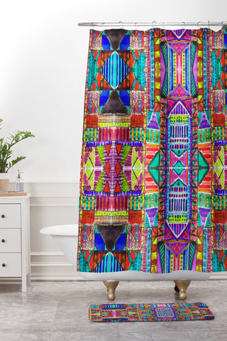 Amy Sia Tribal Patchwork Red Shower Curtain And Mat