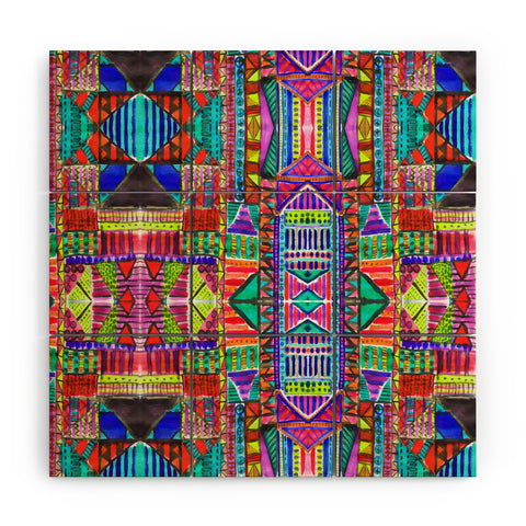 Amy Sia Tribal Patchwork Red Wood Wall Mural