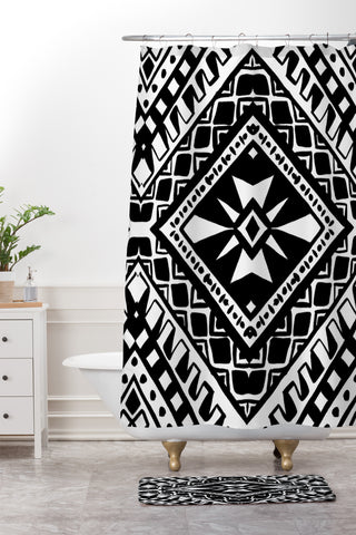 Amy Sia Tribe Black and White 1 Shower Curtain And Mat