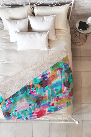 Amy Sia Tropico Aqua Fleece Throw Blanket