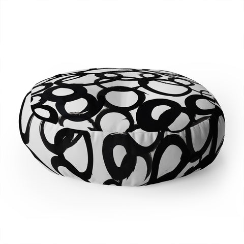 Amy Sia Watercolor Circle Black Floor Pillow Round