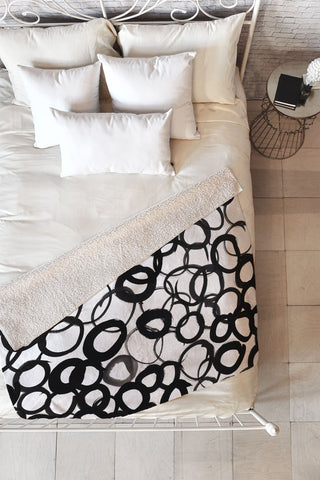 Amy Sia Watercolor Circle Black Fleece Throw Blanket