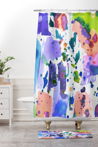 Amy Sia Watercolor Splatter Shower Curtain And Mat