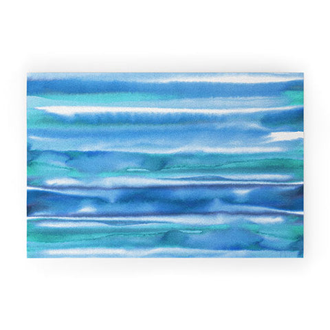 Amy Sia Watercolor Stripe Blue Welcome Mat