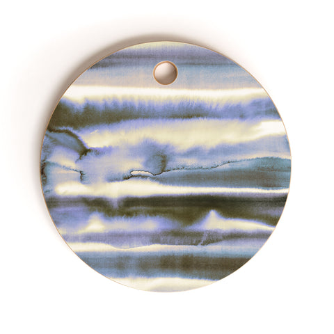 Amy Sia Watercolor Stripe Deep Blue Cutting Board Round