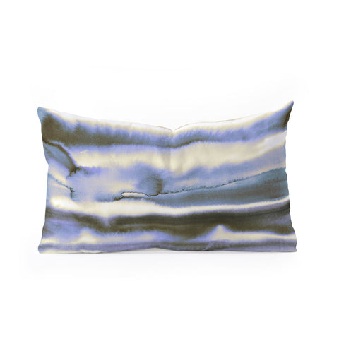 Amy Sia Watercolor Stripe Deep Blue Oblong Throw Pillow