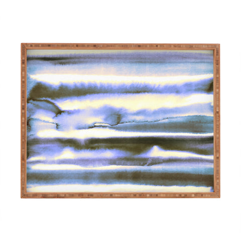 Amy Sia Watercolor Stripe Deep Blue Rectangular Tray