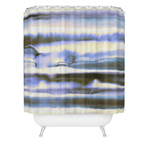 Amy Sia Watercolor Stripe Deep Blue Shower Curtain