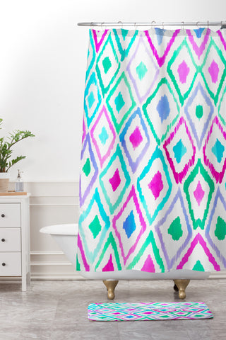 Amy Sia Watercolour Ikat 2 Shower Curtain And Mat