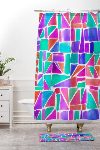 Amy Sia Watercolour Shapes 1 Shower Curtain And Mat