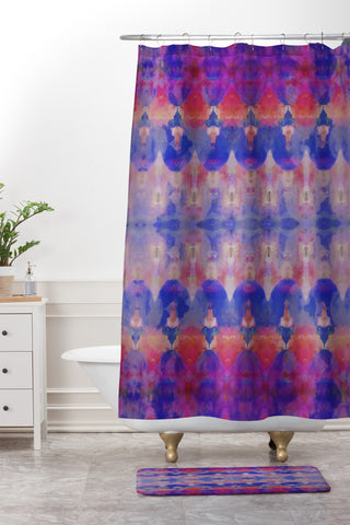 Amy Sia Watercolour Tribal Blue Shower Curtain And Mat