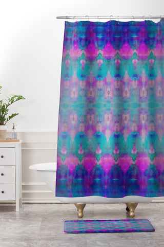 Amy Sia Watercolour Tribal Pink Shower Curtain And Mat