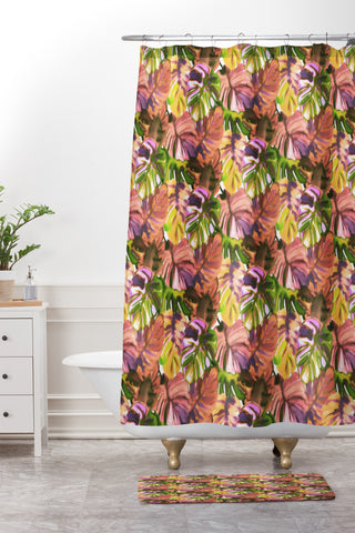 Amy Sia Welcome to the Jungle Palm Aubergine Shower Curtain And Mat