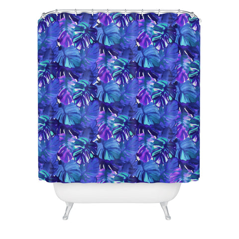Amy Sia Welcome to the Jungle Palm Blue Shower Curtain