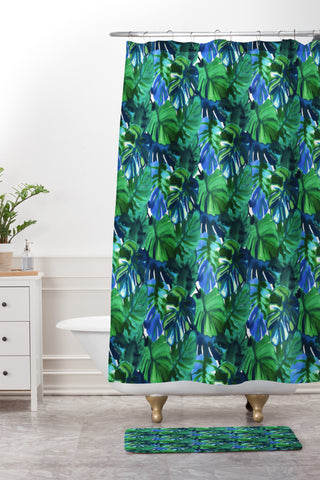 Amy Sia Welcome to the Jungle Palm Deep Green Shower Curtain And Mat