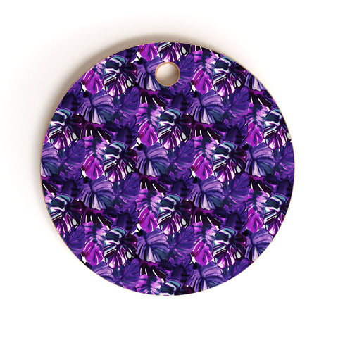 Amy Sia Welcome to the Jungle Palm Purple Cutting Board Round