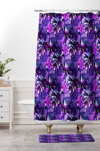 Amy Sia Welcome to the Jungle Palm Purple Shower Curtain And Mat