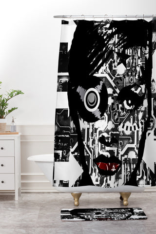 Amy Smith Black and White Shower Curtain And Mat
