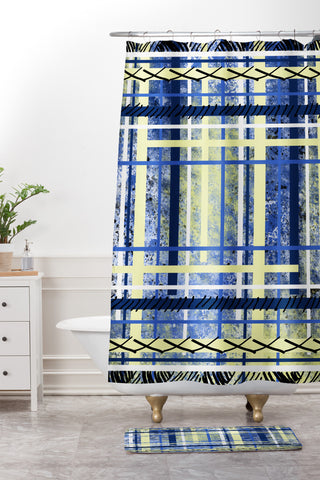 Amy Smith blue and yellow obsession Shower Curtain And Mat