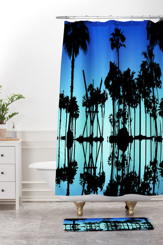 Amy Smith Blue Palms Shower Curtain And Mat