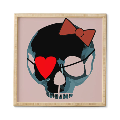 Amy Smith Blue Skull with Bow Framed Wall Art