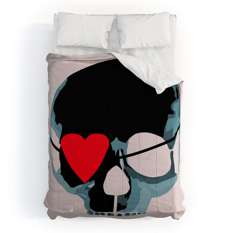 Amy Smith Blue Skull With Heart Eyepatch Comforter