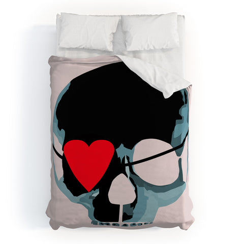 Amy Smith Blue Skull With Heart Eyepatch Duvet Cover