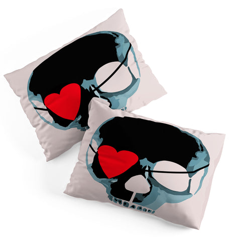 Amy Smith Blue Skull With Heart Eyepatch Pillow Shams