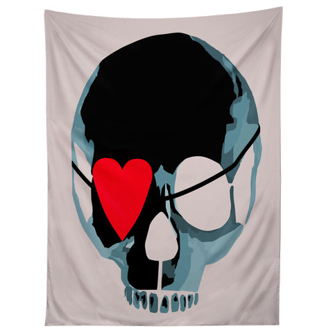 Amy Smith Blue Skull With Heart Eyepatch Tapestry