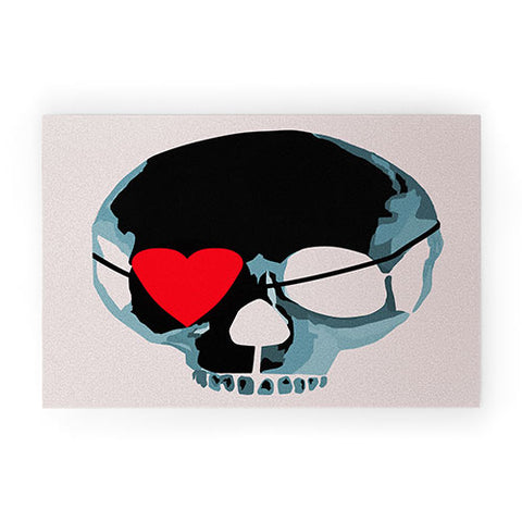 Amy Smith Blue Skull With Heart Eyepatch Welcome Mat